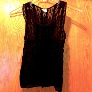 Vintage Calvin Klein M USA black sheer stretch lace chevron stripe tank top EUC